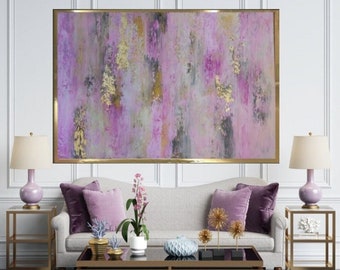 Gold leaf abstract painting wall art pink gold abstract art painting modern art home decor gold foil art large abstract acrylic painting