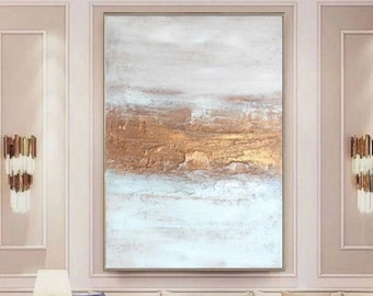 Large abstract gold painting white gold abstract canvas art canvas painting textured art modern abstract wall original art acrylic painting