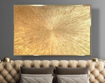 Bladgoud schilderij gouden abstracte kunst 3D getextureerde muur gouden canvas kunst metallic gouden kunst luxe muur decor woonkamer schilderij moderne kunst