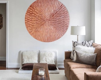 Copper Leaf Textured Abstract Painting On Canvas – Modern Metallic Wall Art Canvas Copper Foil Minimalist Art Home & Office Decor