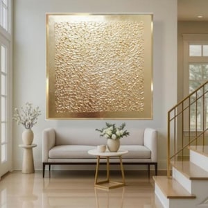 Original art gold leaf abstract painting on canvas gold foil painting modern room decor minimalist gold textured painting metallic gold art
