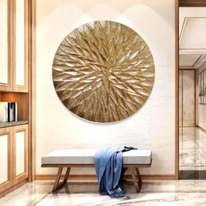 Luxury gold leaf painting gold abstract textured wall art gold foil canvas art metallic gold art round gold painting modern art home decor