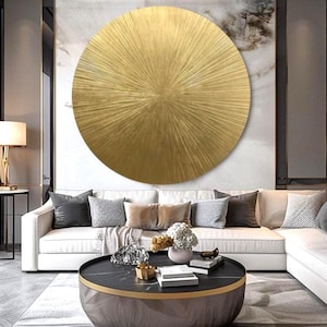 Luxury gold leaf painting on canvas gold abstract canvas wall art 3D gold rays textured painting modern wall art metallic gold wall decor