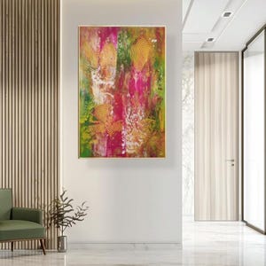 Original hand painted abstract painting modern colorful wall art green pink abstract acrylic art contemporary colorful painting on canvas
