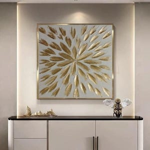 Luxury abstract gold leaf painting white gold wall art original abstract acrylic painting 3D gold textured canvas art gold foil abstract art