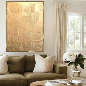 Original gold leaf abstract painting gold foil living room wall decor 3D gold textured canvas wall art minimalist modern abstract artwork