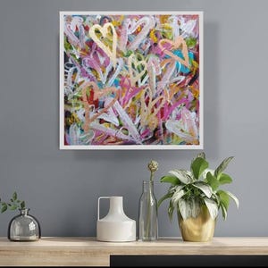 Pintura em tela de arte abstrata colorida em forma de coração, decoração original em acrílico com folha de ouro, arte abstrata em tela, pintura moderna em forma de coração, arte colorida