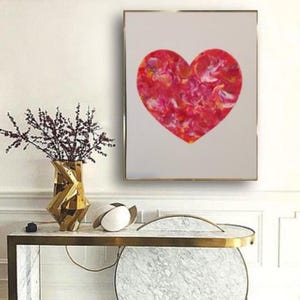 Pintura abstrata de coração vermelho em tela, arte original de parede em acrílico com coração, pintura de quarto infantil, arte moderna feita à mão, decoração de arte abstrata em coração