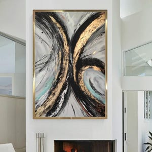 Black and gold leaf abstract wall art gold wall decor gold abstract acrylic art for living room gold foil canvas art contemporary abstract