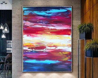 Colorful abstract painting colorful acrylic canvas art red blue abstract wall original modern painting colorful art home office wall decor