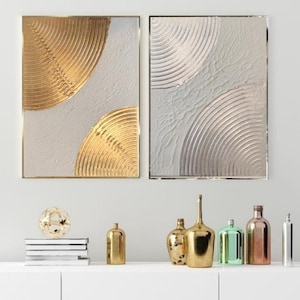 White textured wall gold foil gold abstract painting on canvas gold textured art gold leaf painting white and gold modern minimalist art