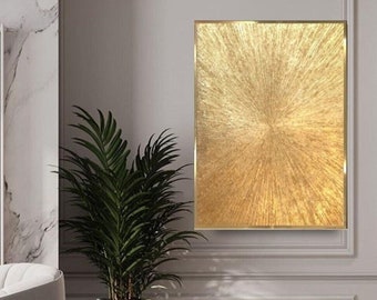 Gold abstract canvas art gold painting textured wall art gold leaf painting metallic gold art modern art home decor 3D living room painting