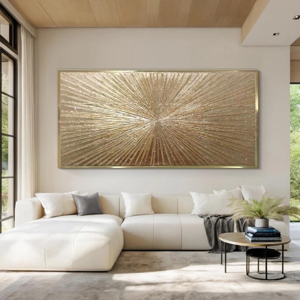 Modern Designs Rays Luxury Gold Leaf Abstract Painting: Modern Golden Rays Wall Art 3D Gold ...