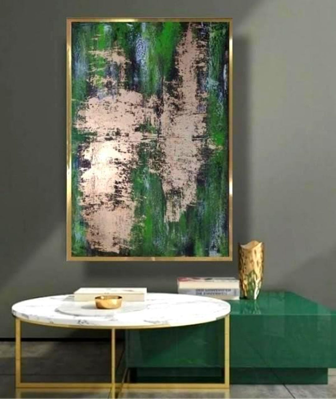 Abstract Green Wall Art Green and Gold Painting Modern Artwork Gold ...