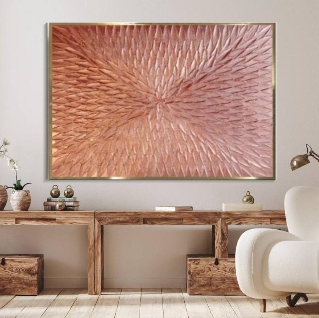 Luxury Copper Leaf Painting on Canvas 3D Textured Wall Modern Metallic ...