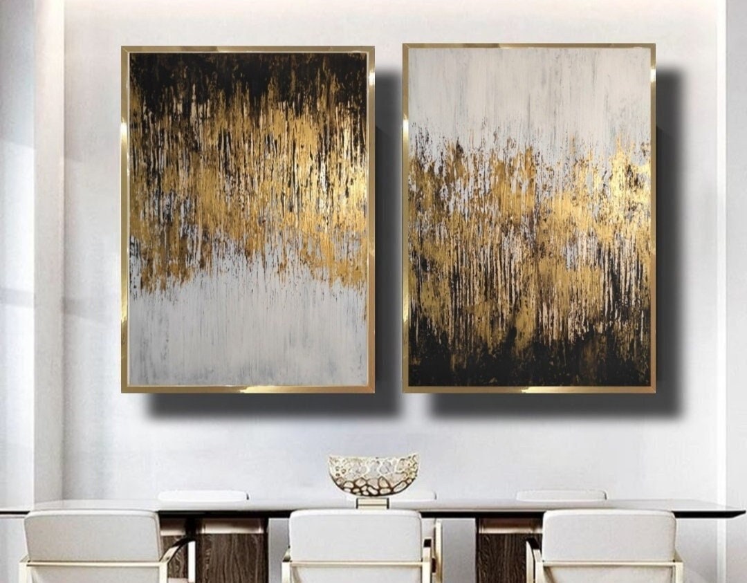 Black Gold Textured Painting Gold Abstract Acrylic Art Gold Leaf Wall ...
