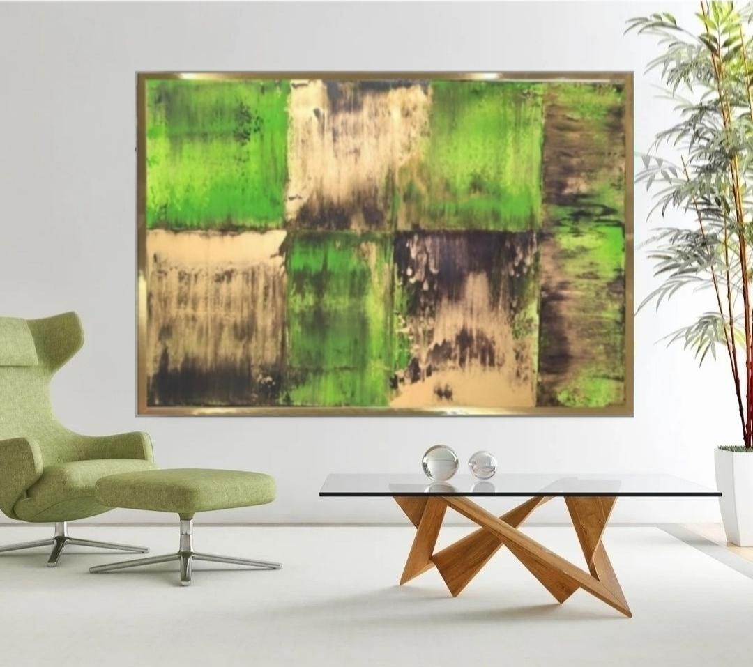 Green Modern Abstract Painting on Canvas Green Gold Wall Art Gold ...