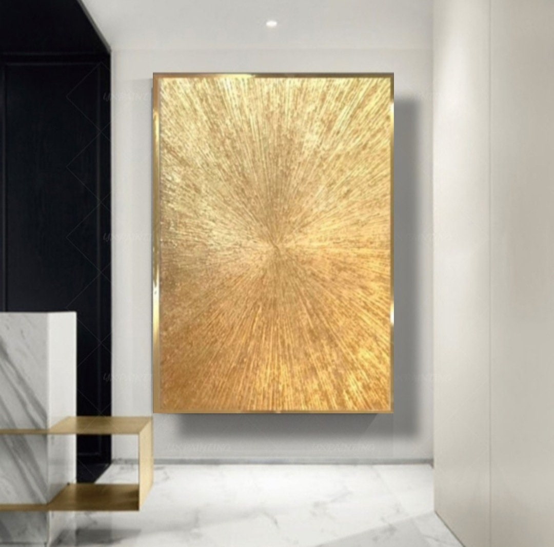 Gold Leaf Painting Gold Abstract Art 3D Textured Wall Gold Canvas Art ...