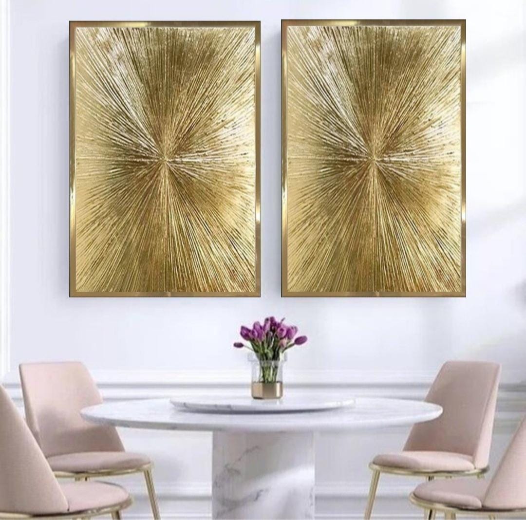 3D Gold Abstract Canvas Wall Art Gold Leaf Gold Textured Painting on ...