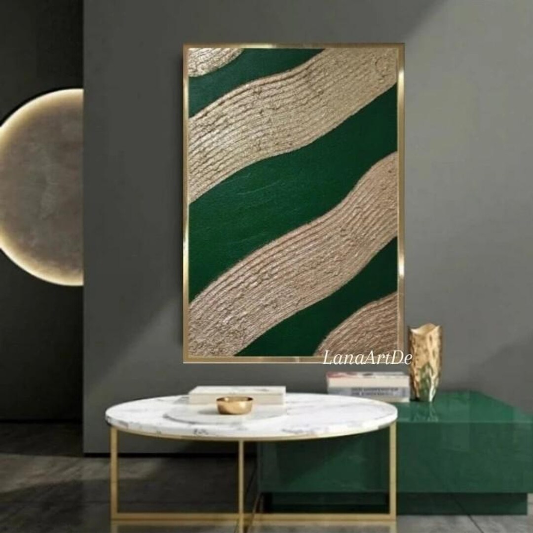 Green and Gold Leaf Art Green Abstract Artwork Green and Gold Textured ...