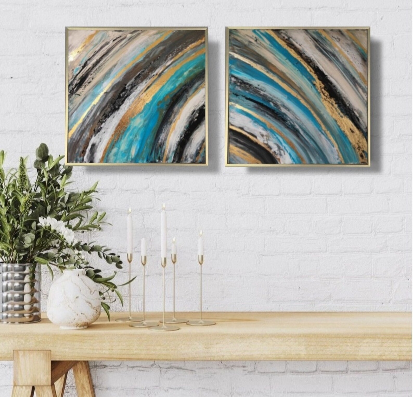 Blue Gold Abstract Painting Canvas Wall Art