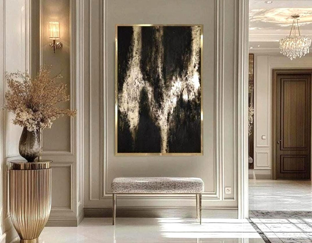 Original Large Abstract Gold Leaf Painting on Canvas Black Textured ...
