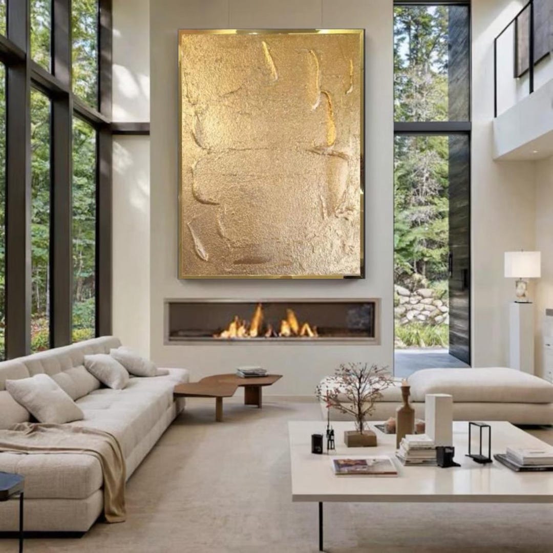 Abstract Gold Leaf Painting on Canvas: Gold Textured 3D Wall Art Canvas ...
