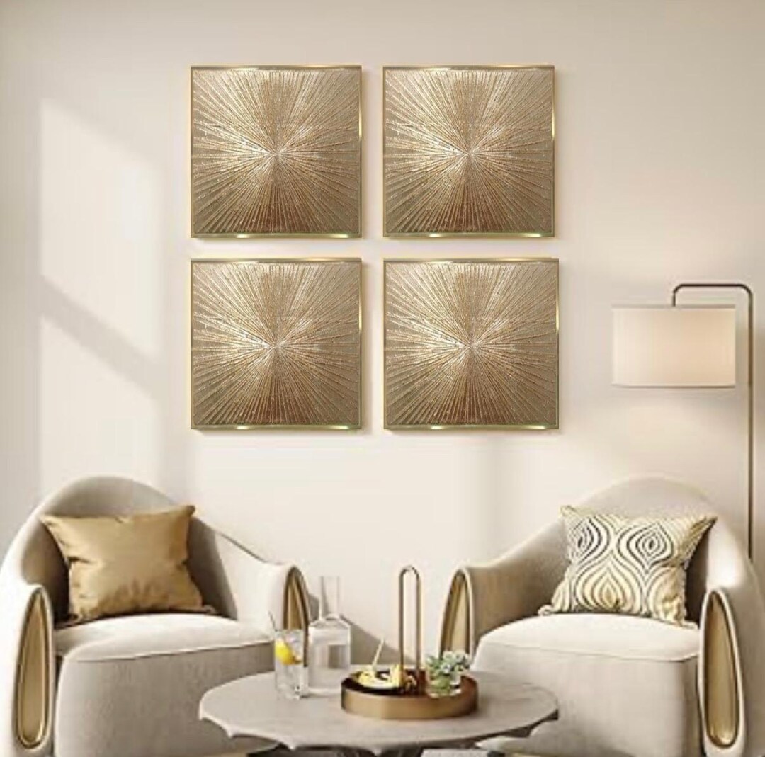 Gold Leaf Abstract Painting Set, 3D Textured Metallic Wall Art Modern ...