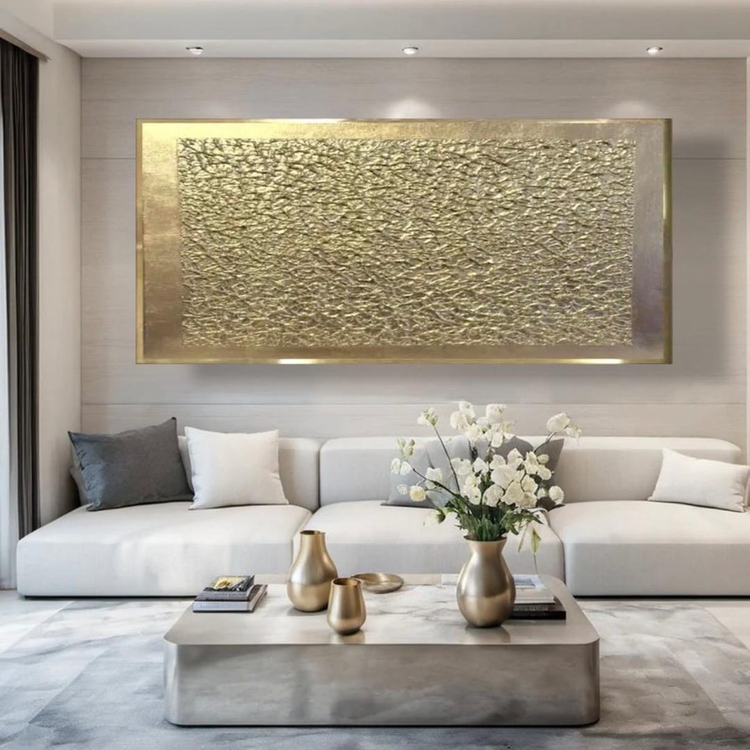 Luxury Gold Leaf Painting on Canvas - 3D Textured Metallic Gold Wall ...