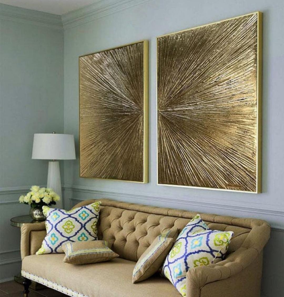 3D Gold Abstract Canvas Wall Art Gold Leaf Gold Textured Painting on ...