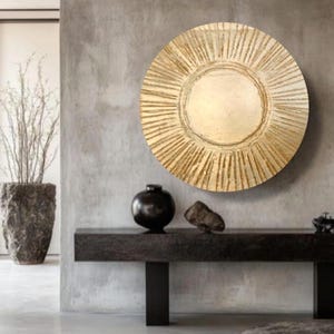 Abstract textured gold painting modern art deco 3D gold wall art gold foil textured wall round painting on canvas metallic gold wall decor