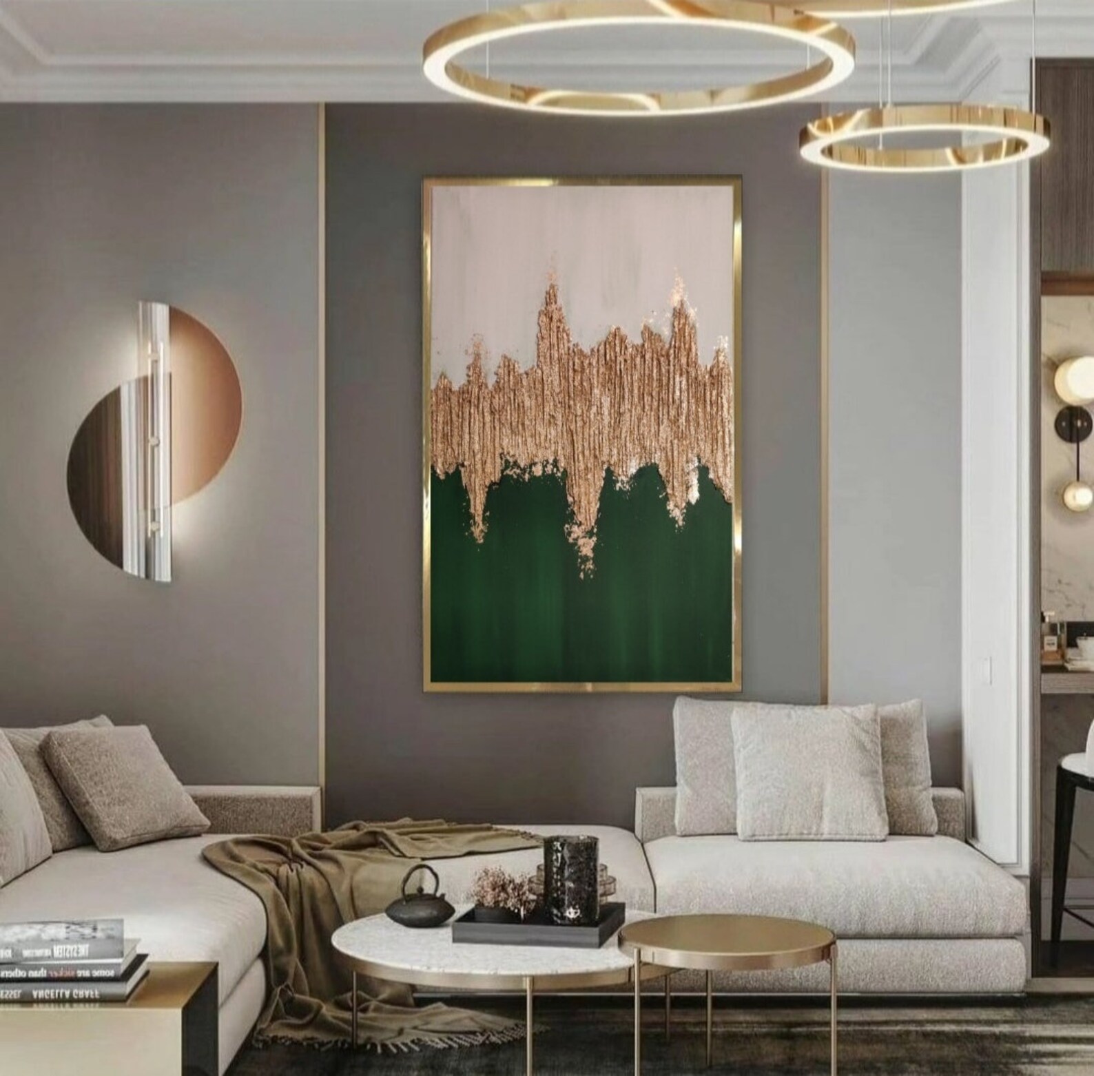 Green and Gold Abstract Wall Art Gold Leaf Art 3D Gold Textured ...