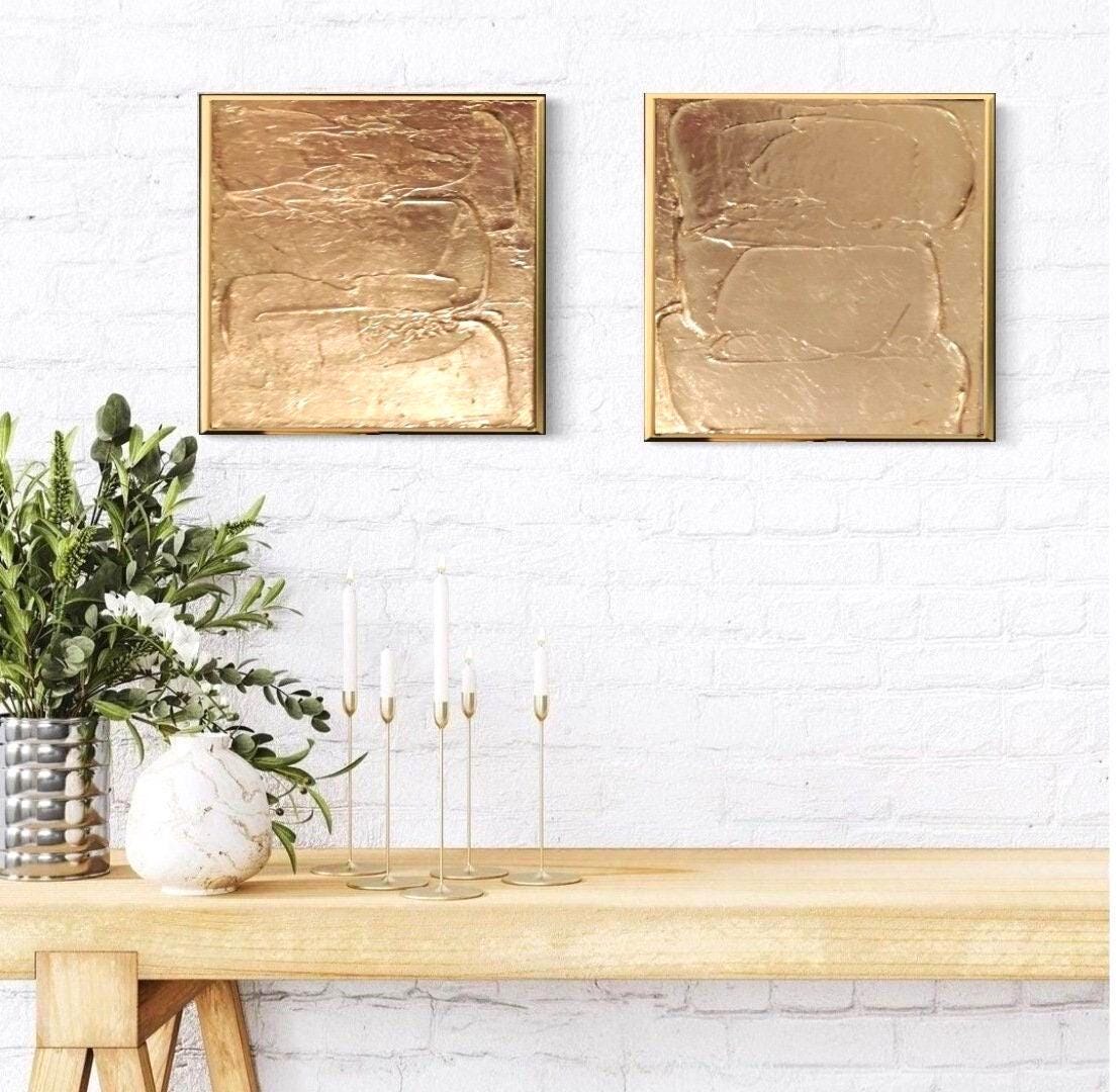 Textured gold painting mini gold wall art 3D gold leaf painting gold textured metallic wall art original hand made art modern abstract art
