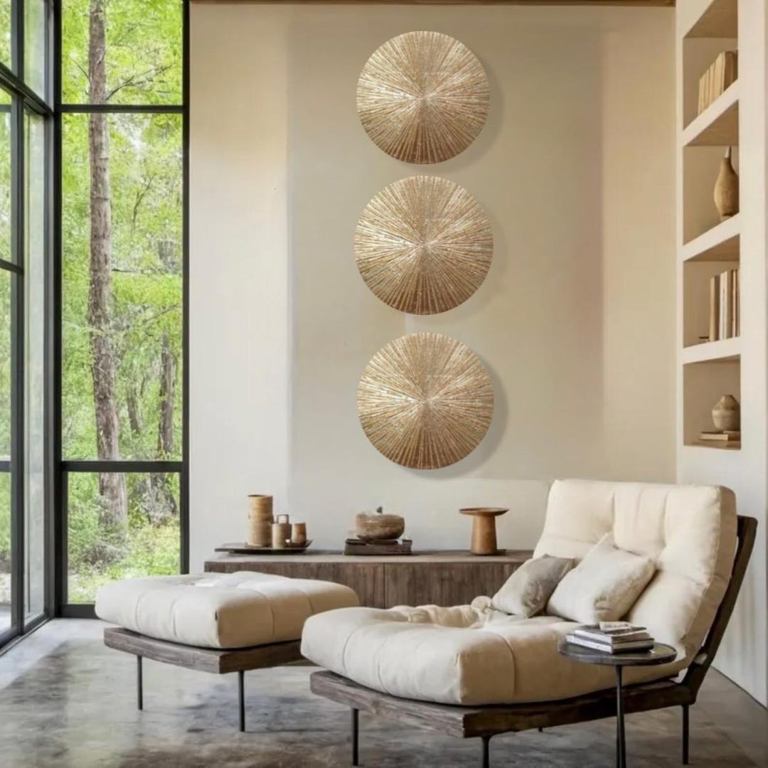 Textured Gold Leaf Round Wall Art, Modern Abstract Canvas Decor 3D ...