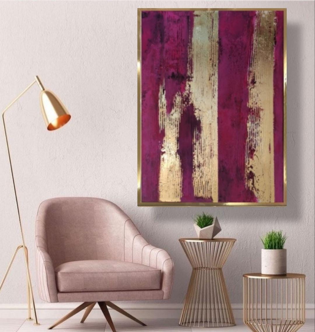 Pink Gold Abstract Painting Gold Textured Wall Art Gold Leaf Art Pink ...