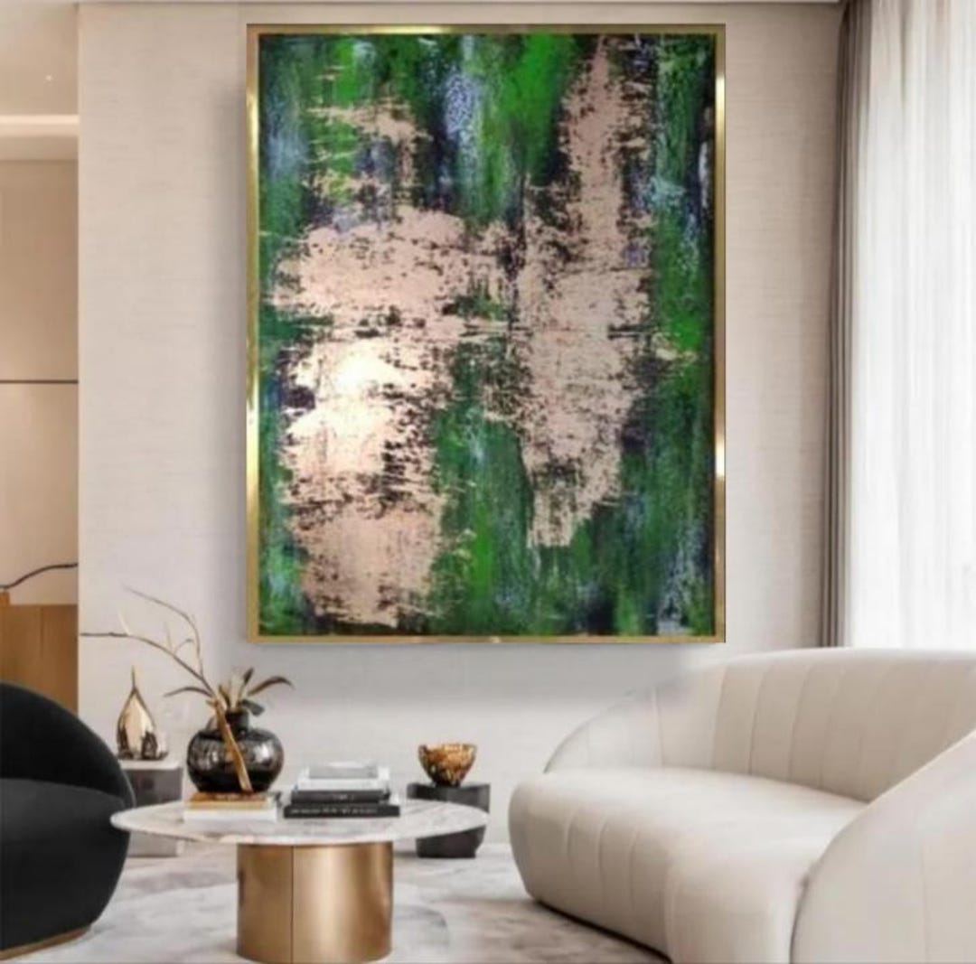 Green and Gold Wall Art Gold Leaf Abstract Acrylic Painting Modern ...