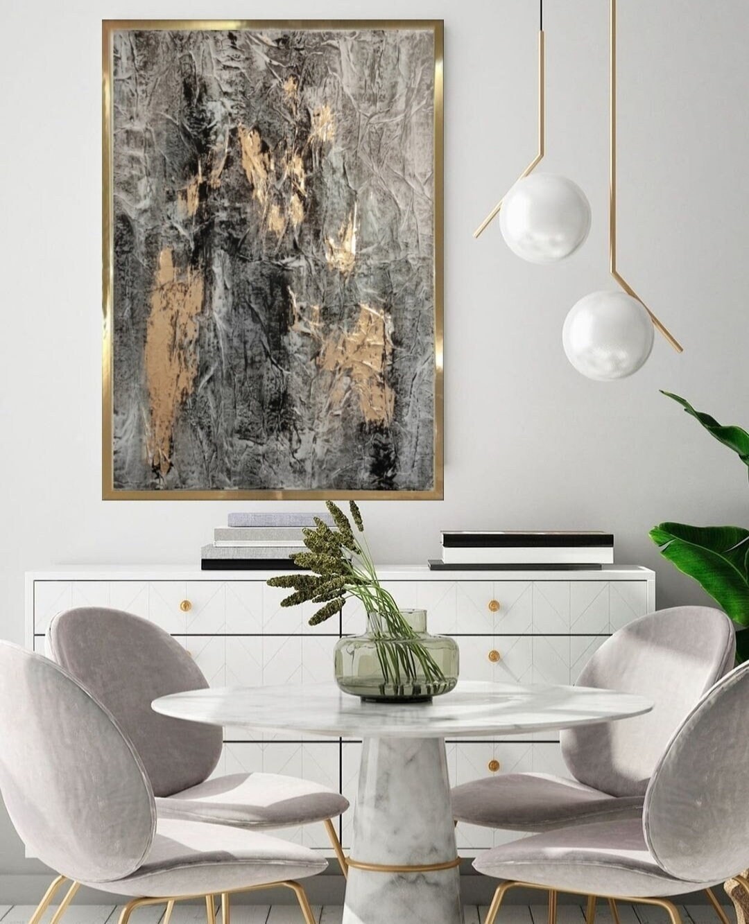 Black Gold Abstract Art Gold Leaf Art Grey Gold Textured Canvas Wall ...