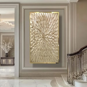 Luxury abstract gold leaf art original gold painting on canvas 3D textured wall canvas metallic gold art for living room large abstract art