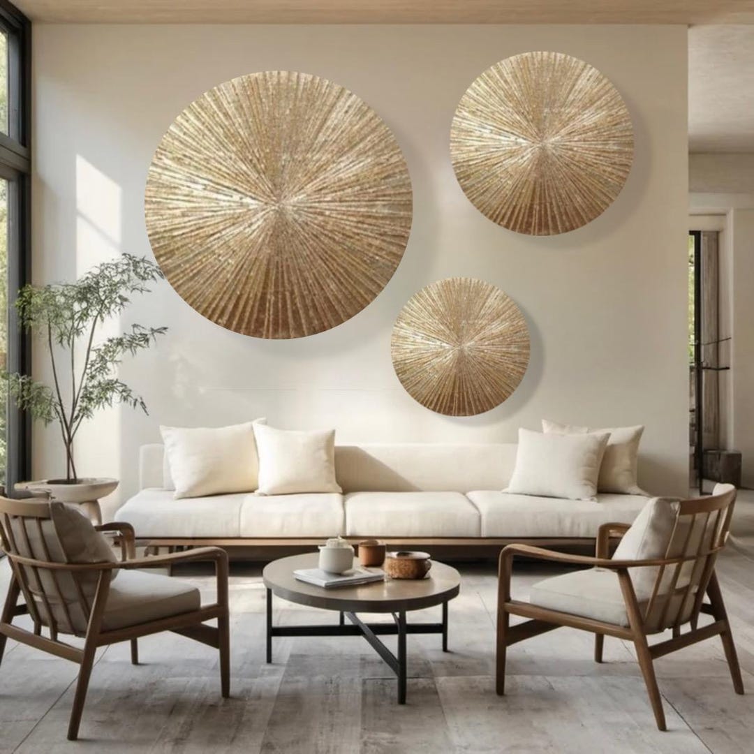 3D Gold Textured Wall Art Gold Leaf Abstract Circle Painting, Metallic ...