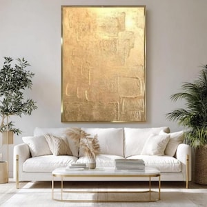 Luxury gold painting modern art for living abstract gold canvas art gold leaf abstract textured wall gold foil gold art abstract wall art