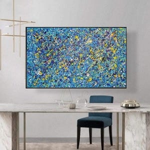 Modern art blue abstract acrylic painting Jackson Pollock style art original abstract canvas painting blue wall art modern home office art