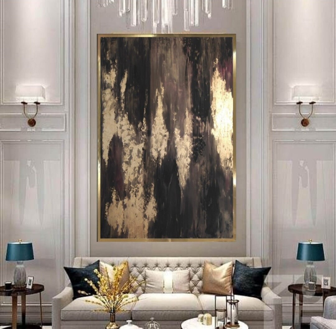 Gold Leaf Painting Modern Abstract Art Black Gold Abstract Canvas Wall ...