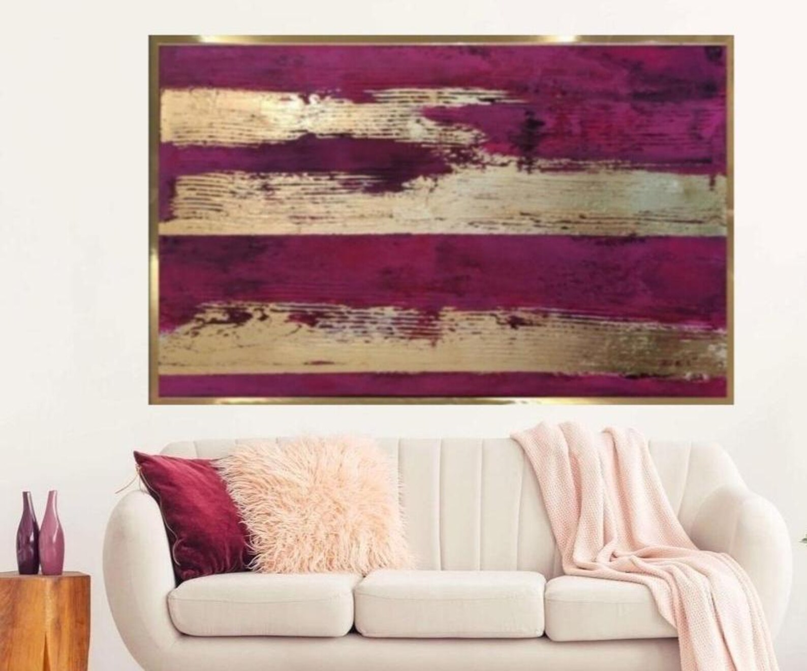 Pink Gold Abstract Painting Gold Textured Wall Art Gold Leaf Art Pink ...