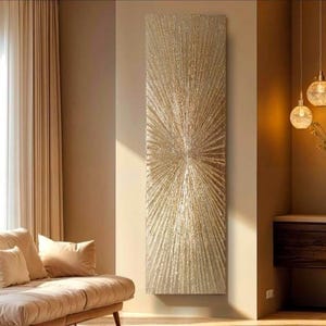 Long narrow gold wall art golden rays textured abstract canvas wall art gold foil modern art for living gold leaf original abstract artwork