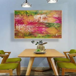 Colorful abstract painting modern room decor colorful painting on canvas green yellow pink abstract acrylic wall art original canvas art