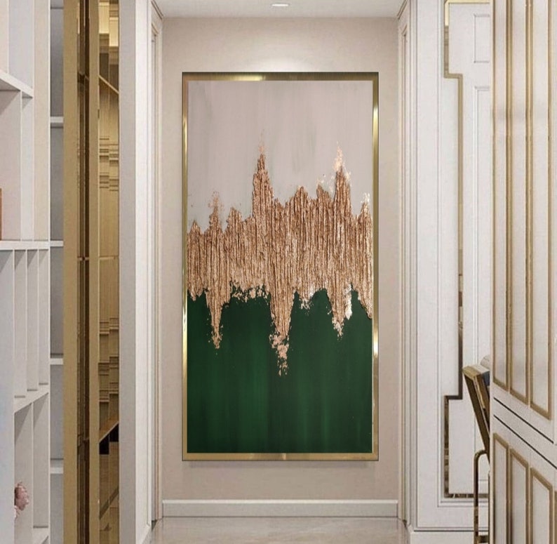 Green and Gold Abstract Wall Art Gold Leaf Art 3D Gold Textured ...