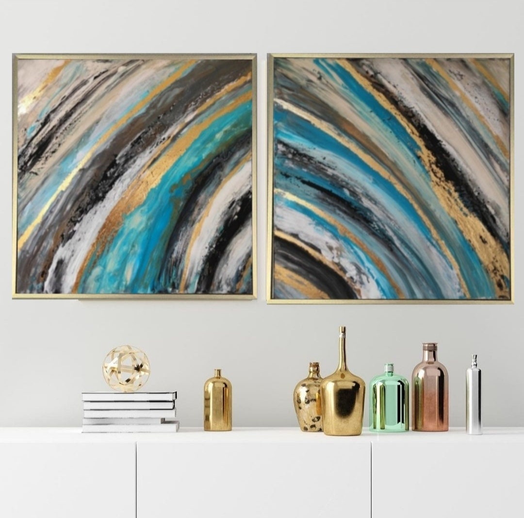Blue Gold Abstract Painting Canvas Wall Art main image 1