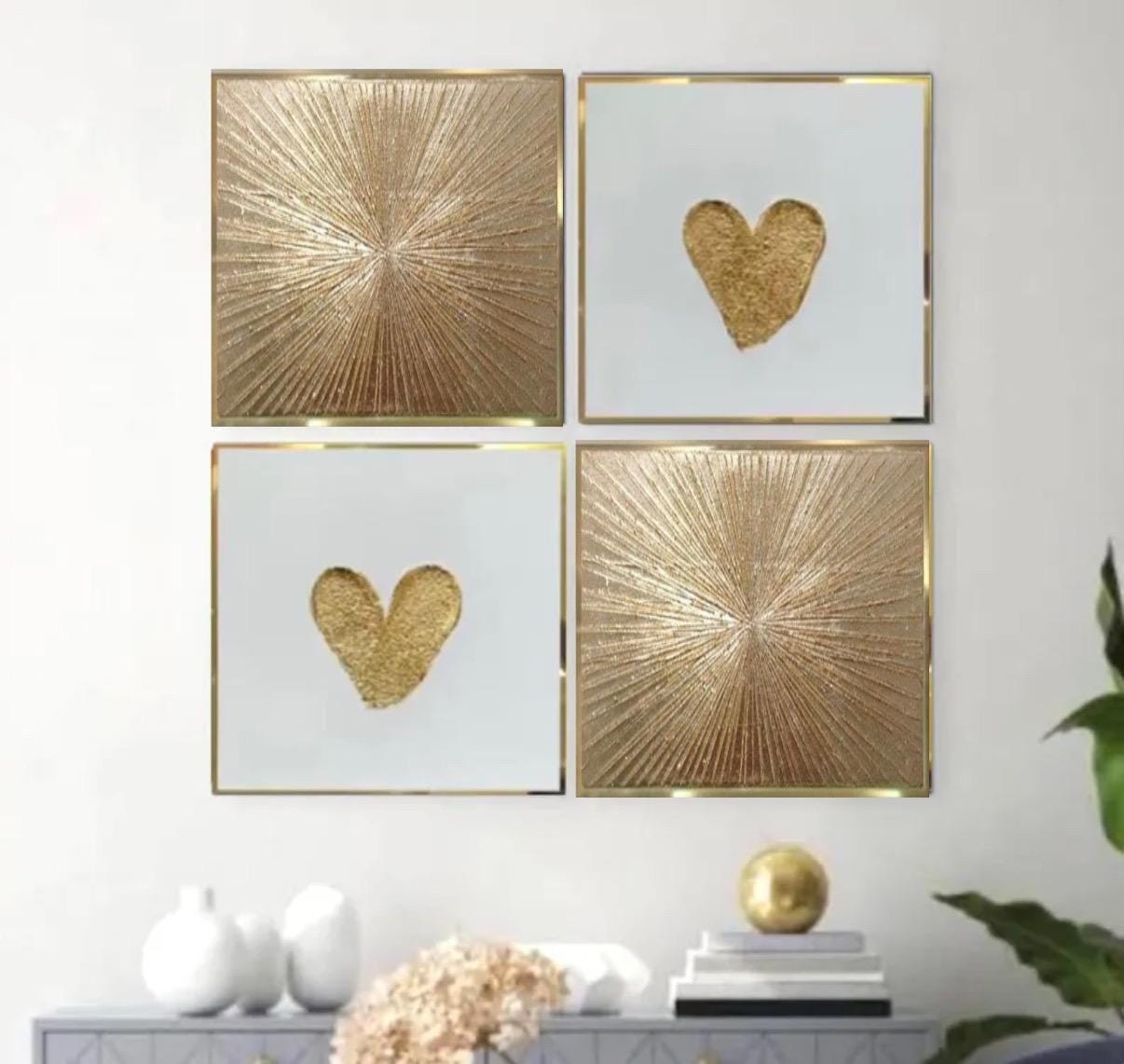 Mini Gold Foil Heart Painting & Gold Heart Art Canvas Wall Art