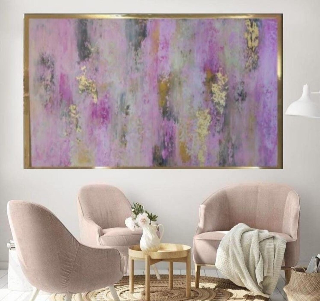 Pink Gold Acrylic Painting on Canvas Gold Leaf Art Large Abstract ...