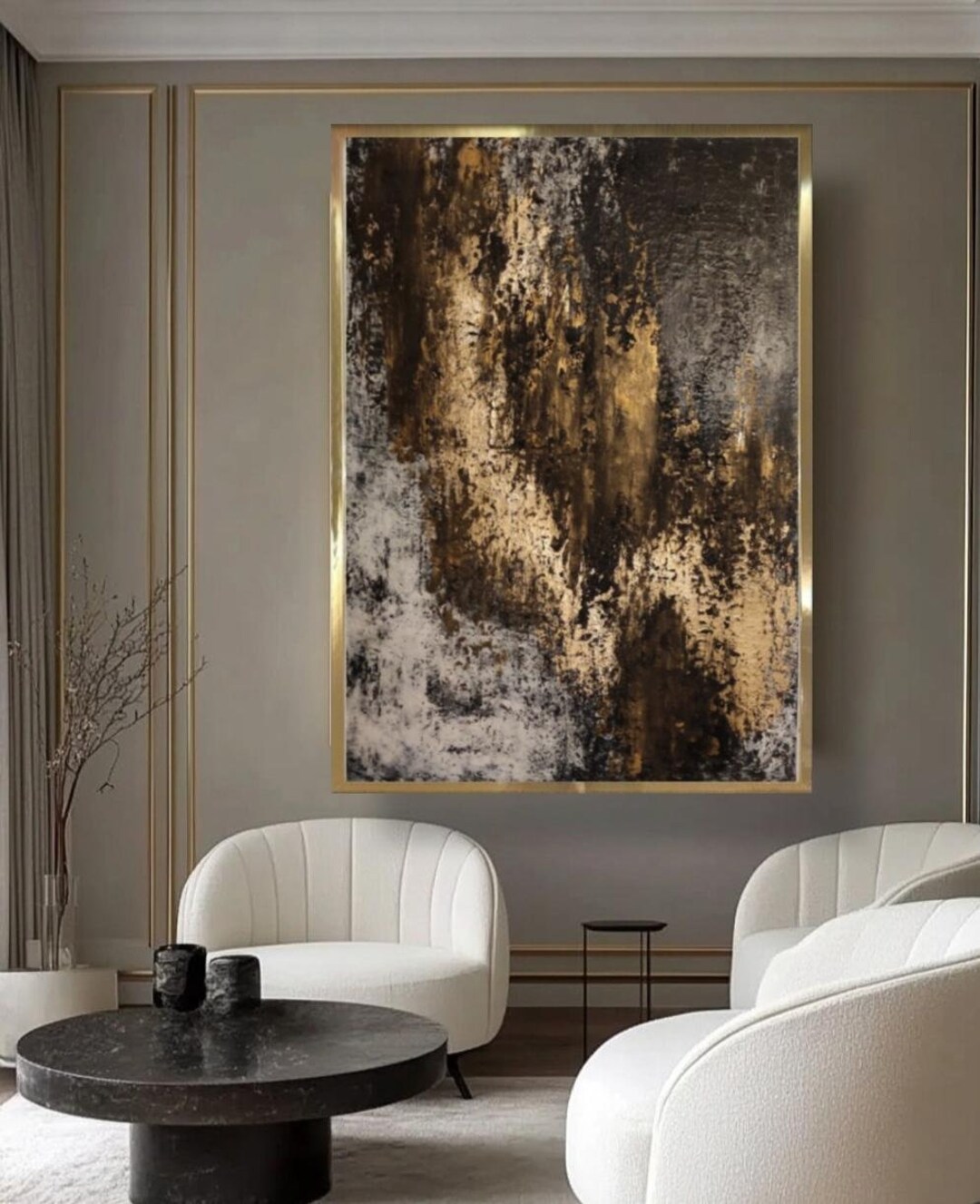 Black Gold Abstract Painting on Canvas Gold Leaf Art Original Artwork ...